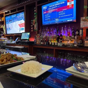 a bar with food and drinks