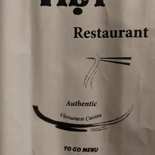 Take out menu front, with name, address, and phone number. December 2022