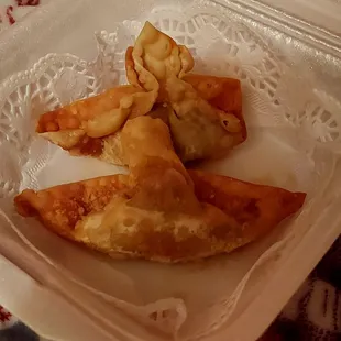 Perfectly fried wontons; crispy outside, never greasy &amp; generous filling.