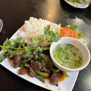 Shaken beef with rice