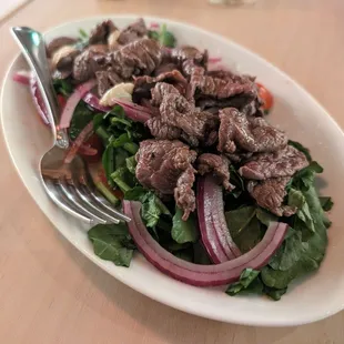 Grass feed beef and watercress salad.  Amazing.