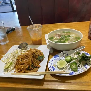 Beef Pad Thai  and Seafood Pho