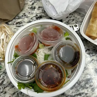 a variety of sauces and condiments