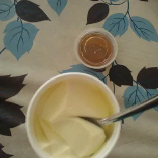 Tofu pudding (dessert) with ginger flavor syrup. It's really yummy!