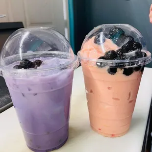 Taro Milk Tea and Milk Tea slush with boba