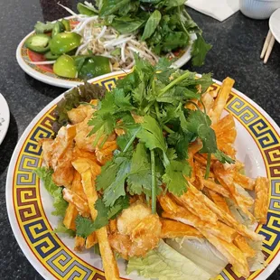 Crispy shrimp and sweet potato