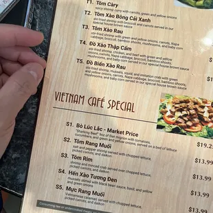 Current menu and price