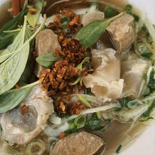Combination Pho (tendon, meatballs, brisket, rare steak)