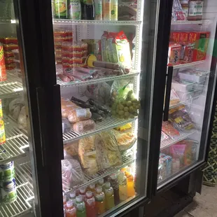 a refrigerated refrigerator full of food