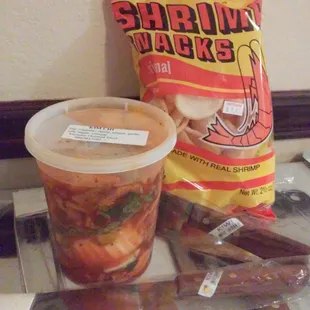 Kimchi, Shrimp Snacks &amp; Kiwi knives. Fabulous.