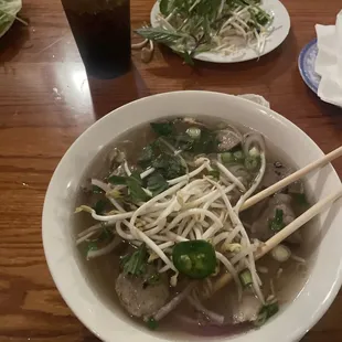 Beef Pho with meatballs