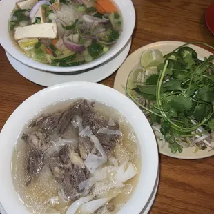 Tofu and Vegetable Pho (Beef Broth only), and Done Beef and Tripe Pho