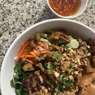Pork &amp; egg roll bowl with vermicelli noodles