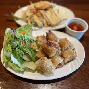 two plates of food on a table