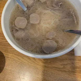 Pho with meat balls and no veggies. Since my son doesn't like the herbs.
