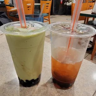 Avocado milk shake with Boba and Rose Peach Tea with Boba!