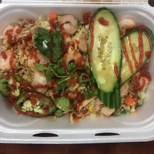 Shrimp &amp; Chicken Vietnamese Fried Rice Bowl w Jalapeños and Sriracha, Vietnamese Food Truck, Tampa