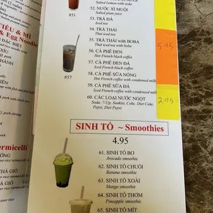 Menu Drinks and desserts
