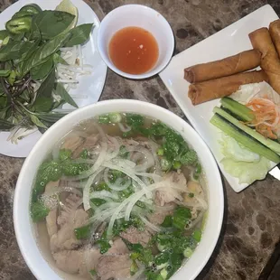 Pho and spring rolls