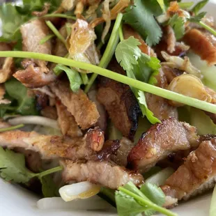 Grilled pork over vermicelli, and salad, before I mixed