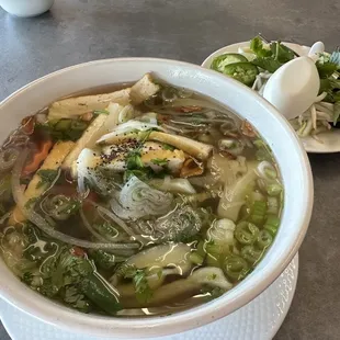 Tofu vegetable pho with beef broth