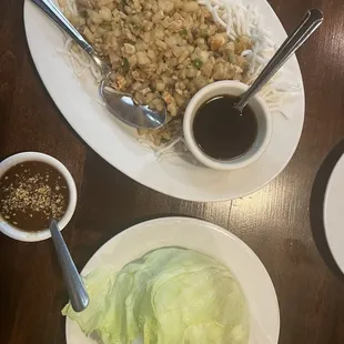 Chicken lettuce wraps with peanut sauce