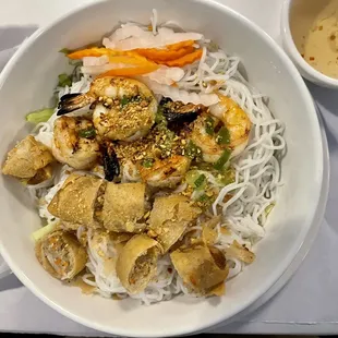 Shrimp &amp; egg roll rice noodle bowl