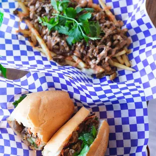 Grilled pork banh mi and Viet fries