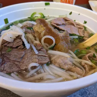 Special Combination Beef - Pho Dac Biet. $14.95. Rare steak, flank, brisket, tendon, tripe, and meatballs.