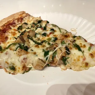 Bourbon Special Pizza - marinara, chicken, pesto, spinach and feta - very tasty late-night snack - $5