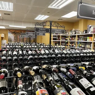 rows of wine bottles