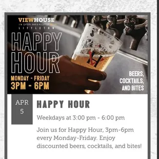 Website shows today has a Happy Hour, management said NO!