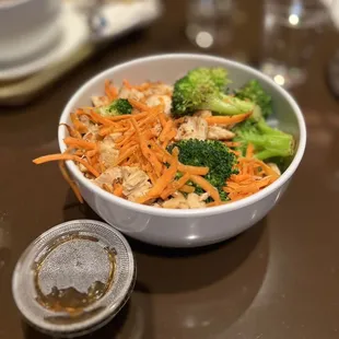 Teriyaki chicken bowl, with teriyaki sauce on the side