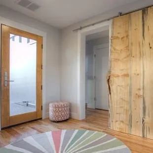 a room with a sliding door
