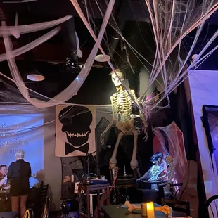 a skeleton in a restaurant