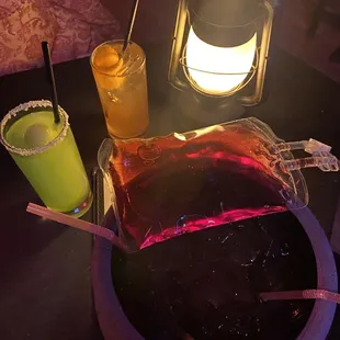 Halloween drinks, blood bag, cauldron