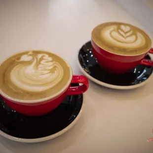 two cups of cappuccino