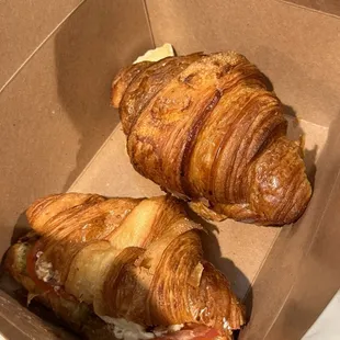 Caprese croissant sandwich and the prosciutto and Brie croissant sandwich