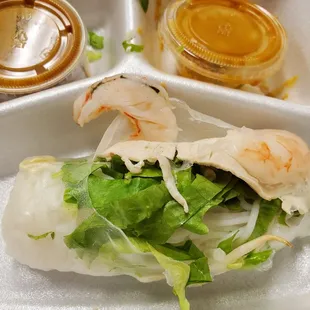 Gross! They need to clean their shrimp. The spring rolls were not good, poorly made and too sticky.