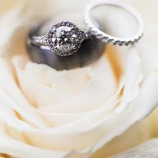 Gorgeous custom engagement ring and custom bridal wedding band my husband and I had done at Viir :)!