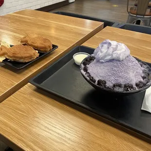 taro shaved iced and Nutella taiyaki.