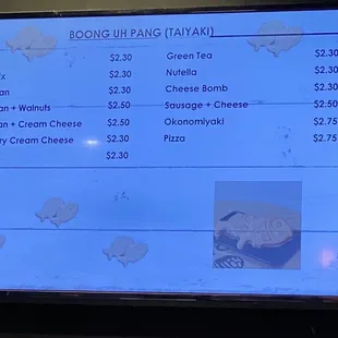 Taiyaki Menu as of March 2021