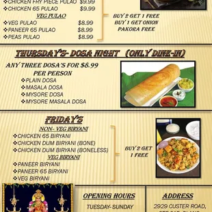 Wednesday, Thursday and Friday Specials
