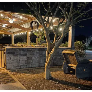 outdoor seating area at night