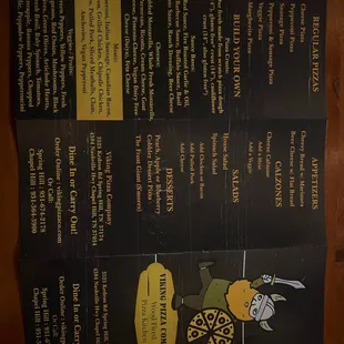 the menu for the restaurant