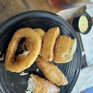 Fish and Chips. I substituted onion rings. Cooked perfectly