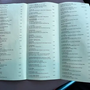 Menu as of March 2024
