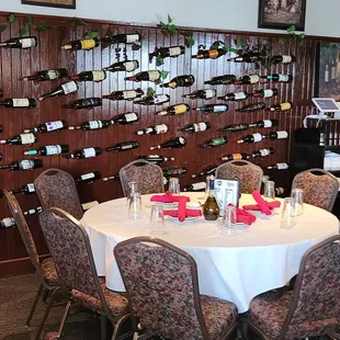 a table with wine bottles on it
