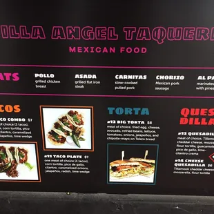 menu for mexican food