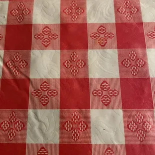 a red and white checkered tablecloth